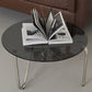 Contemporary Grey Round Glass Coffee Table with Metal 3 Legs