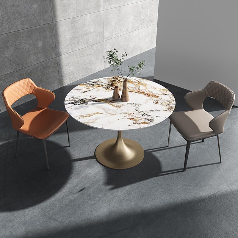 Glam Style Round Stone Top Restaurant Table Gold Base Dining Table Clearhalo 'Dining Tables & Seating' 'Dining Tables' 'dining_table' 'furn' 'furn_dining_table' 'Furniture' 'furniture_dining_table' 'Kitchen & Dining Furniture' 'kitchen' 'kitchen_dining_table' 1200x1200_2b7ea126-8abb-4cd6-8493-2bef80329e1e