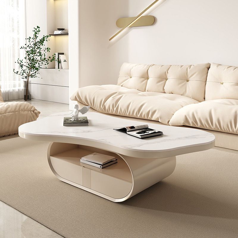 Pedestal Modern Slate Cocktail Table Free-Form Single Coffee Table with Shelf Clearhalo 'Coffee & Accent Tables' 'Coffee Tables' 'coffee_tables' 'furn' 'furn_coffee_tables' 'Furniture' 'Living Room Furniture' 1200x1200_2b7eef4a-fdc1-4976-9051-c04dc430cf61