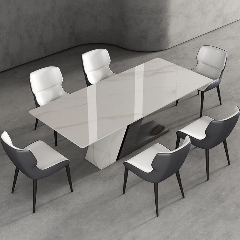 Designer Style 1/2/5/7 Pieces Sintered Stone Dining Set Rectangle White Table with Chairs Clearhalo 'Dining Room Sets' 'Dining Tables & Seating' 'dining_room_set' 'furn' 'furn_dining_room_set' 'Furniture' 'furniture_dining_room_set' 'Kitchen & Dining Furniture' 1200x1200_2b7f924d-9355-4a27-997e-0f510257226e