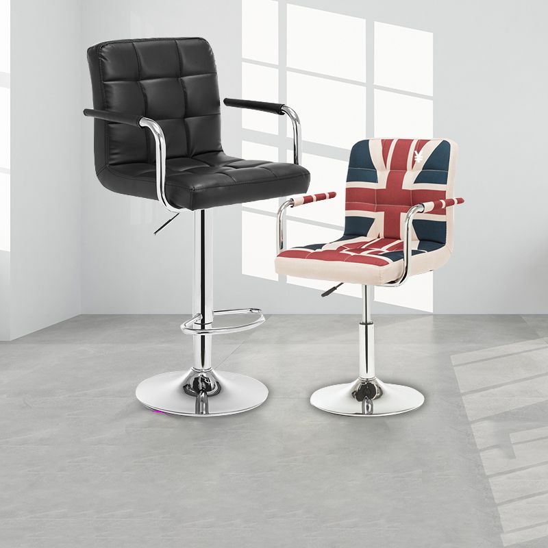 Modern Leather Low Back Bar Stool Armed Quilted Adjustable Height Counter Stool Clearhalo 'Bar Furniture' 'Bar Stools' 'bar_stools' 'furn' 'furn_bar_stools' 'furniture_bar_stools' 'Kitchen & Dining Furniture' 'kitchen&dining_furn' 'kitchen' 'kitchen_furn' Furniture' 1200x1200_2b82a2e8-e378-4325-8412-8b5dfff22e9c