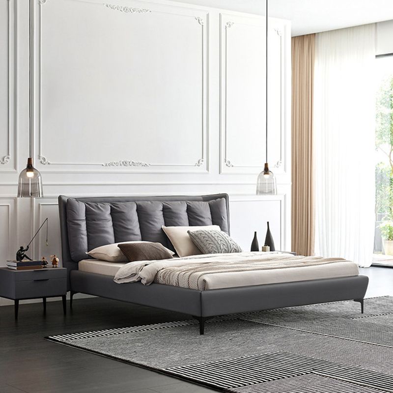 Letto a pannello in legno massiccio con testiera imbottita grigio letto