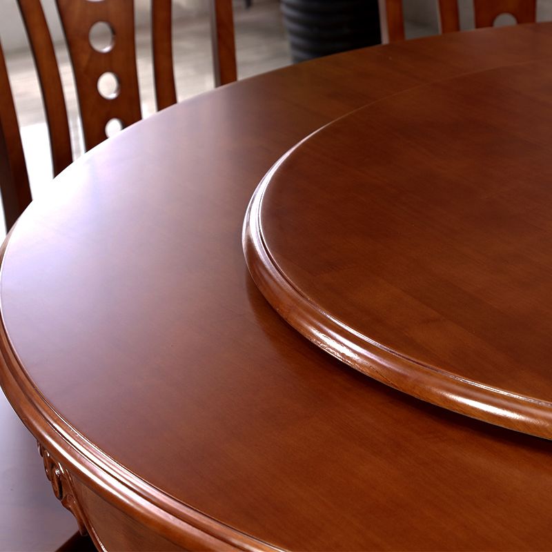 Brown Wood Dining Table for Home Rubberwood Dinette Table with Pedestal