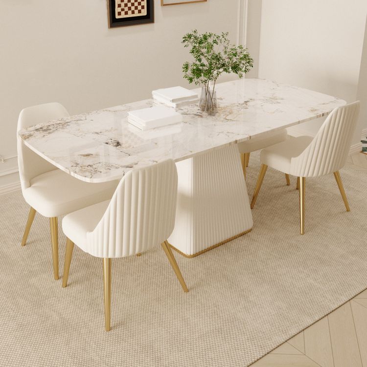 Juego de comedor Glam de piedra sinterizada, rectangular, 1/4/5/7 piezas, con base de pedestal
