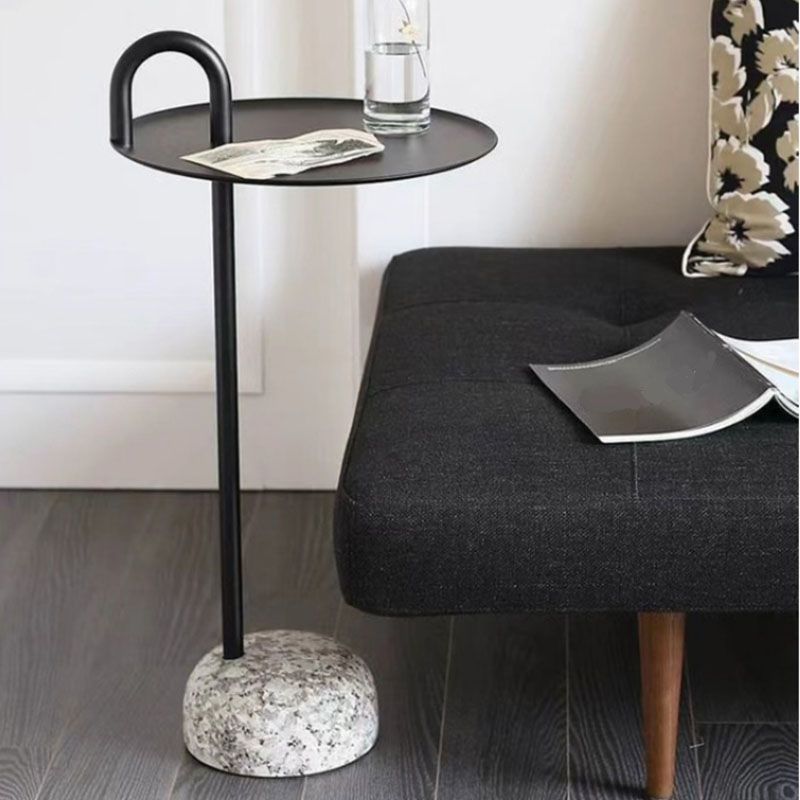 Round Metal Table and Stone Pedestal Base Base Medieval Modern Style Side Table