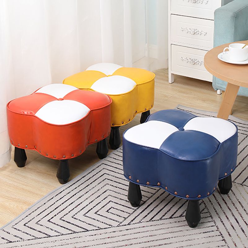 Leather Ottoman Clover Shape Color Panel Tufted Water Resistant Nailhead Trim Ottoman