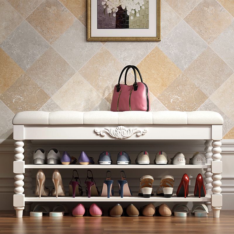 Mid Century Modern Seating Bench 14" W Cushioned Rectangle Shoe Storage Entryway Bench