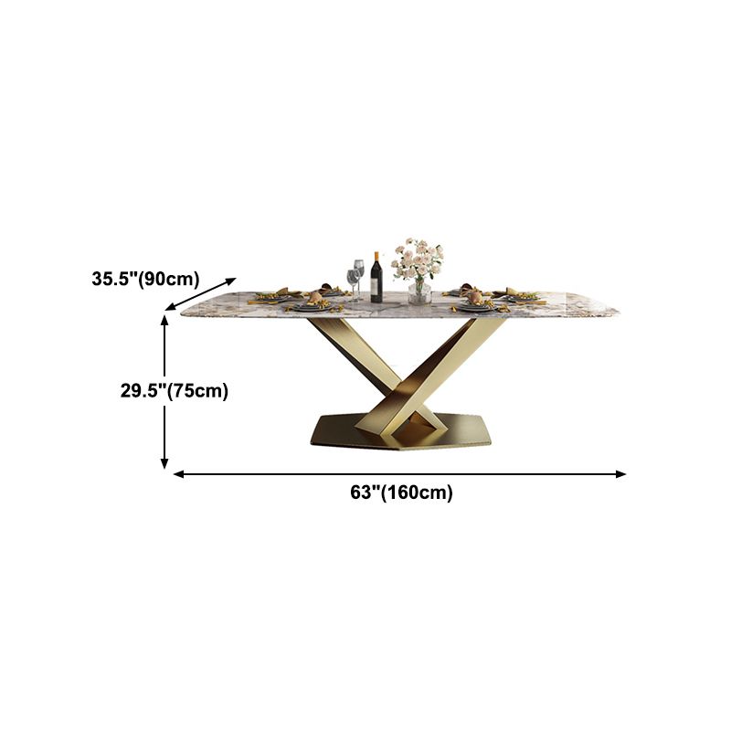 Sintered Stone Top Table for Restaurant Luxury Rectangle Table with Gold Metal Pedestal Clearhalo 'Dining Tables & Seating' 'Dining Tables' 'dining_table' 'furn' 'furn_dining_table' 'Furniture' 'furniture_dining_table' 'Kitchen & Dining Furniture' 'kitchen' 'kitchen_dining_table' 1200x1200_2b90172e-ec26-48b2-864e-2d091f6632ff