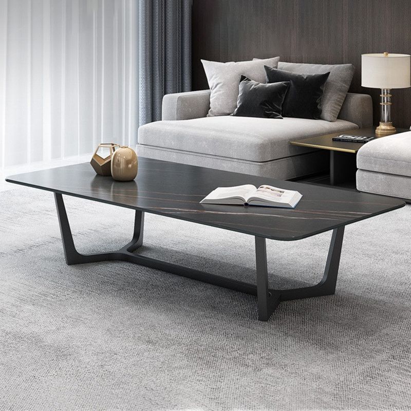 Glam Style Rectangular Slte Black Metal Trestle Type Base Coffee Table