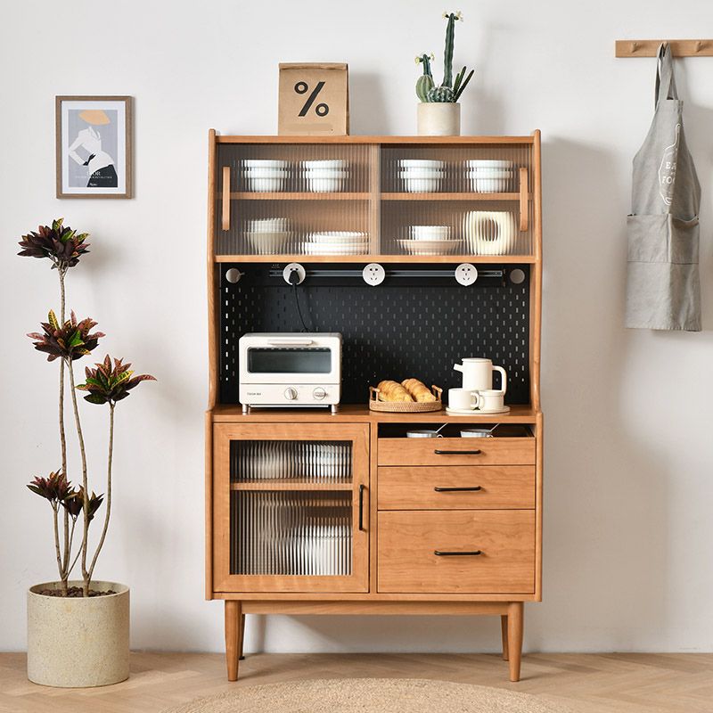 Rectangle Glass Paned Accent Cabinet Industrial Natural Finish Storage Cabinet Clearhalo 'Cabinets & Chests' 'cabinets_chests' 'furn' 'furn_cabinets_chests' 'Furniture' 'Living Room Furniture' 1200x1200_2b9122b8-e7c5-436d-a94c-fdd2474e548f