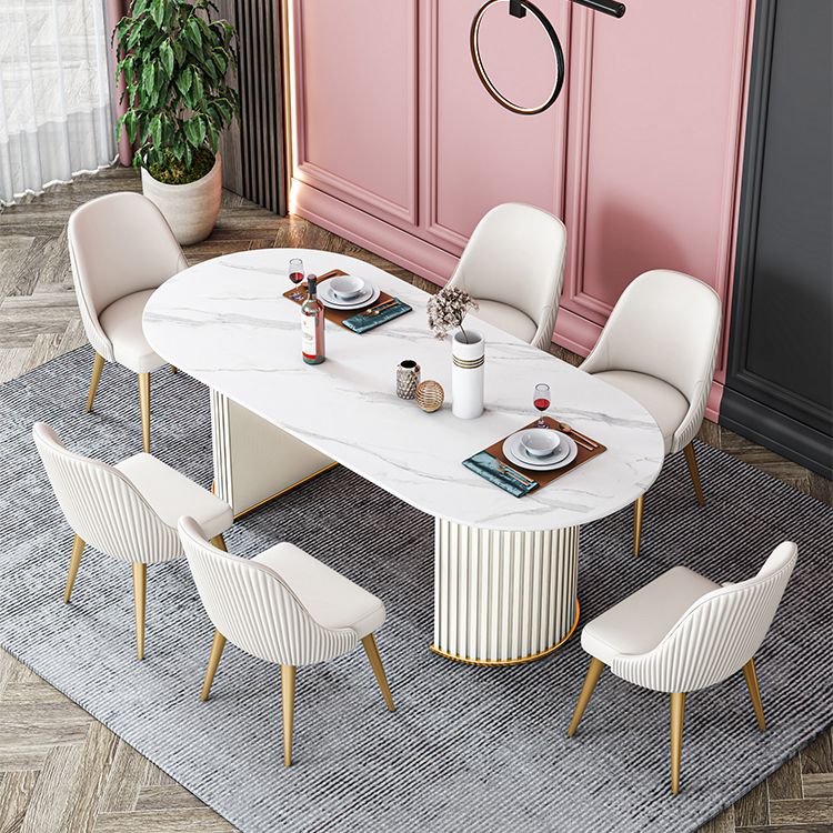 Glam Sintered Stone Top Kitchen Dining Table Oval Standard Dining Table with Double Pedestal Bases Clearhalo ' dining_table' 'Dining Tables & Seating' 'Dining Tables' 'furn' 'furn_dining_table' 'Furniture' 'furniture_dining_table' 'Kitchen & Dining Furniture' 'kitchen&dining_furn' 'kitchen' 'kitchen_dining_table' 1200x1200_2b986839-5753-4429-b552-18fc0ca3a37d