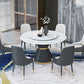 Round Stone Dining Table Black Base Traditional Luxury Dinette Table in White Clearhalo 'Dining Tables & Seating' 'Dining Tables' 'dining_table' 'furn' 'furn_dining_table' 'Furniture' 'furniture_dining_table' 'Kitchen & Dining Furniture' 1200x1200_2b992c1d-052e-4993-b2af-0659b1f40f3c