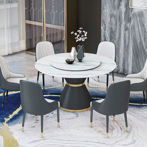 Round Stone Dining Table Black Base Traditional Luxury Dinette Table in White Clearhalo 'Dining Tables & Seating' 'Dining Tables' 'dining_table' 'furn' 'furn_dining_table' 'Furniture' 'furniture_dining_table' 'Kitchen & Dining Furniture' 1200x1200_2b992c1d-052e-4993-b2af-0659b1f40f3c