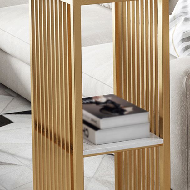 Glam Iron Bar Dining Table with Faux Marble Top Indoor Bistro Table with Shelf Clearhalo 'Bar Furniture' 'Bar Tables' 'bar_tables' 'furn' 'furn_bar_tables' 'Furniture' 'furniture_bar_tables' 'Kitchen & Dining Furniture' 1200x1200_2b9b1d9f-4dc4-4f17-9e8f-4503c6f64e7a