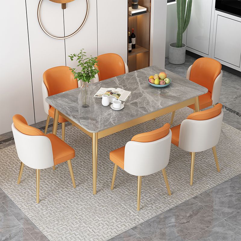 Set da pranzo Nordic Stone Top 1/2/5/7 pezzi Tavolo da pranzo grigio con sedie in pelle