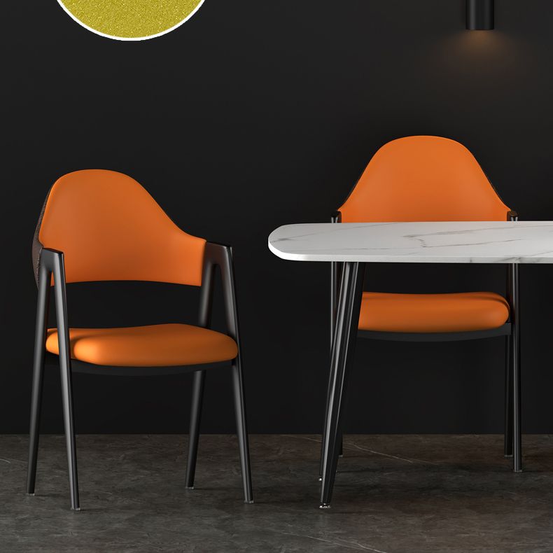 Contemporary Metal Dining Room Chairs Leather Open Back Dining Side Chair for Home Use Clearhalo ' kitchen&dining_furn' 'Dining Chairs' 'Dining Tables & Seating' 'dining_chair' 'furn' 'furn_dining_chair' 'Furniture' 'furniture_dining_chair' 'Kitchen & Dining Furniture' 'kitchen' 1200x1200_2ba06e83-b13b-469d-baca-182dcfbc7bf6