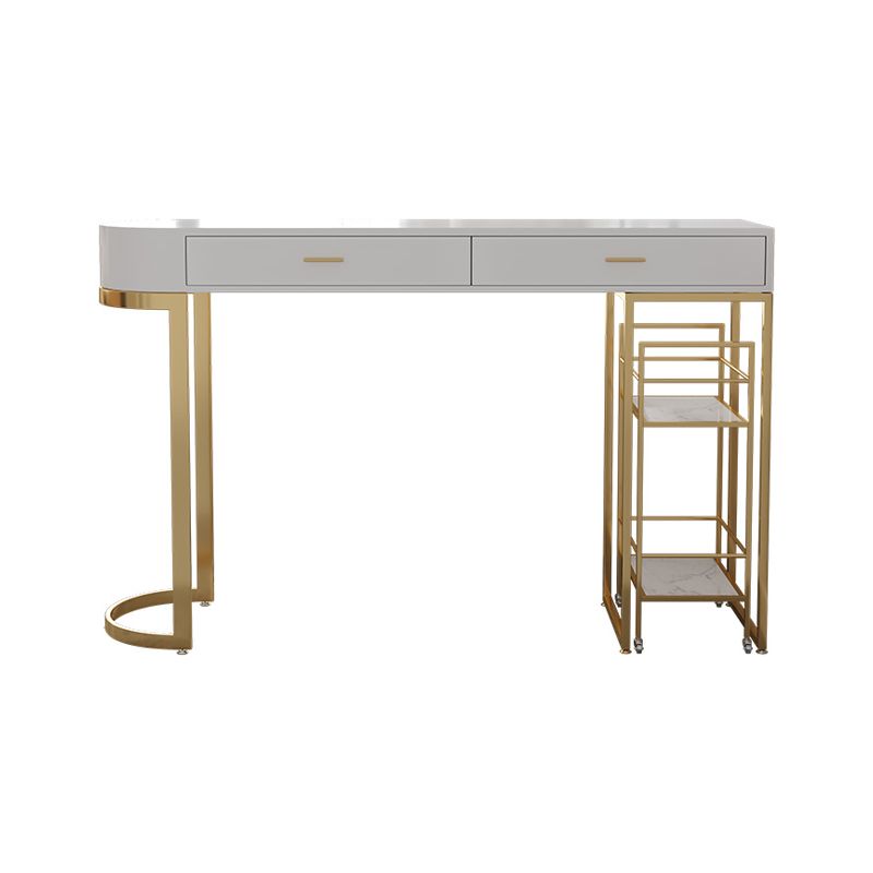 Glam Gold Iron Bar Table White Specialty Top 41.3"H Bistro Table with Storage Clearhalo 'Bar Furniture' 'Bar Tables' 'bar_tables' 'furn' 'furn_bar_tables' 'Furniture' 'furniture_bar_tables' 'Kitchen & Dining Furniture' 1200x1200_2ba44b50-f1b8-4a50-b2ff-6250592e188f