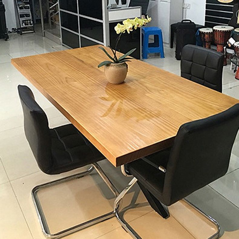 Solid Pine Wood Dining Table Rectangle Table with Pedestal Base Clearhalo 'Dining Tables & Seating' 'Dining Tables' 'dining_table' 'furn' 'furn_dining_table' 'Furniture' 'Kitchen & Dining Furniture' 1200x1200_2babdc0e-ca3e-4c92-b6d7-d2b9dd271e14