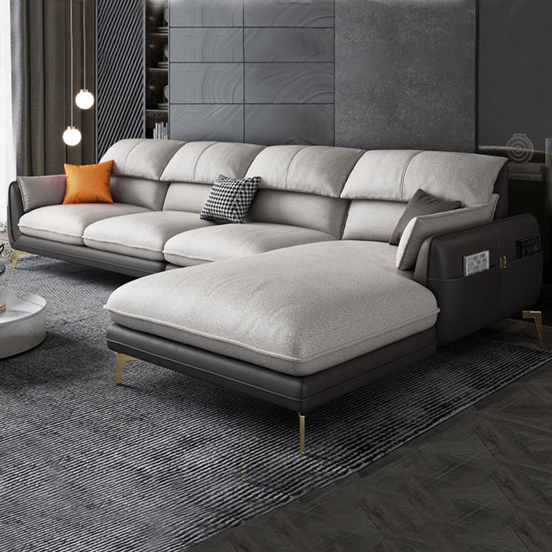 Scandinavian L-Shape Sectional Cushion Back Sofa and Chaise with Golden Legs Clearhalo 'furn' 'furn_sectionals' 'Furniture' 'furniture_sectionals' 'kitchen' 'kitchen_sectionals' 'Living Room Furniture' 'Sectionals' 1200x1200_2bad0cc1-ea1c-4a92-83ca-c0aae55ad56e