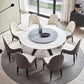 Round Sintered Stone Dining Table Modern Gray Black Turntable Furniture with Pedestal Base
