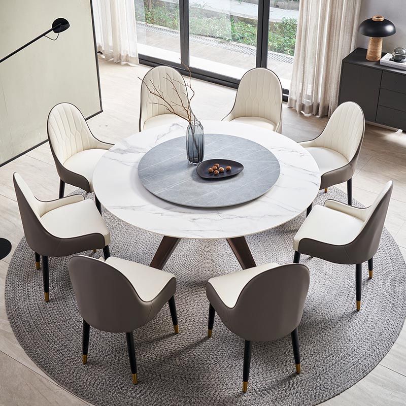 Round Sintered Stone Dining Table Modern Gray Black Turntable Furniture with Pedestal Base