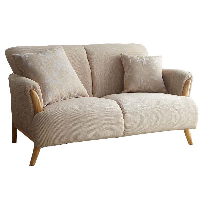 Contemporary Fabric Sofa with Pillows Back and Natural Wooden Legs