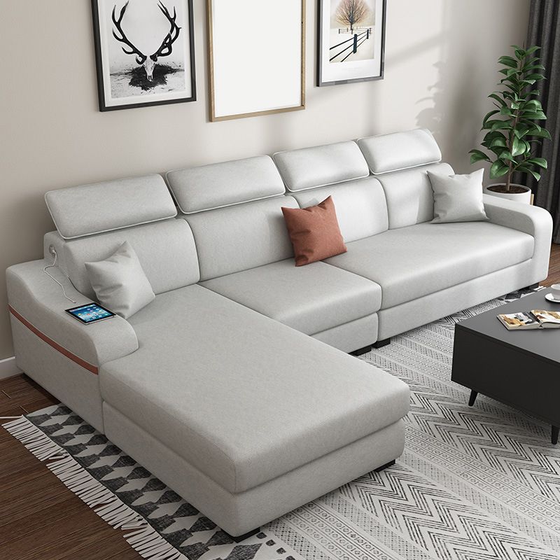 Contemporary Faux Leather/Fabric L-Shape Sofa with Pillow Top Arm Clearhalo 'furn' 'furn_sectionals' 'Furniture' 'furniture_sectionals' 'Living Room Furniture' 'Sectionals' 1200x1200_2bb1c5c9-d007-41aa-a45c-1bdc30f9794a