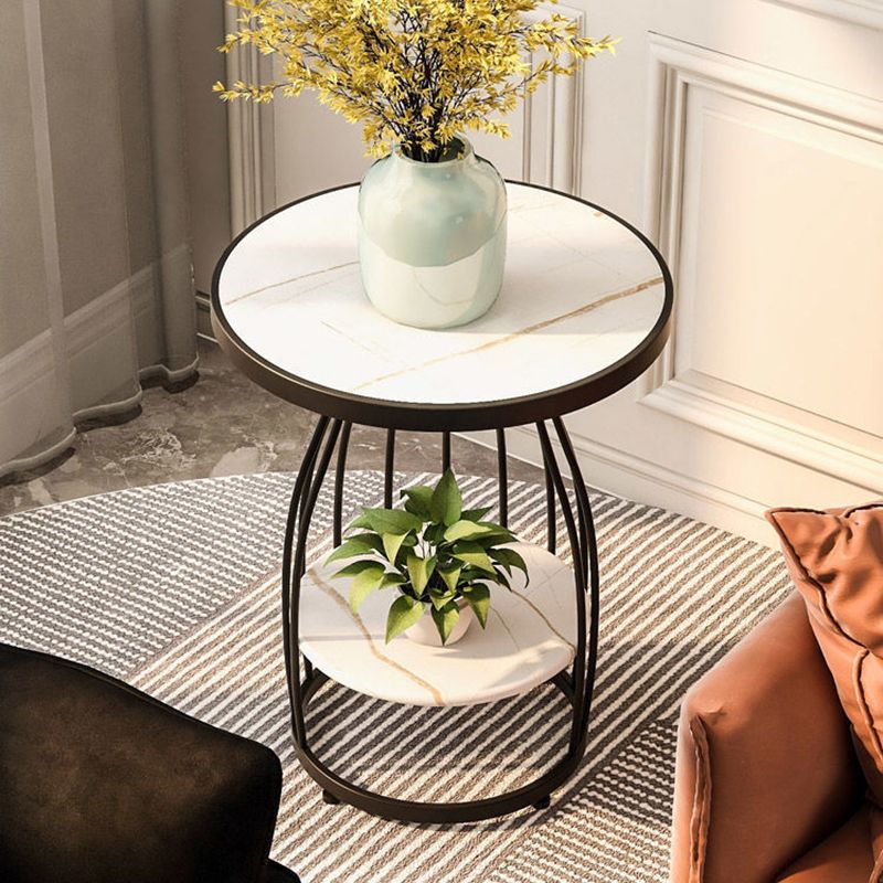 Modern Round Stone Side Table 24.8" H Frame Side Table with Shelf Clearhalo 'Coffee & Accent Tables' 'End & Side Tables' 'end_side_tables' 'furn' 'furn_end_side_tables' 'Furniture' 'Living Room Furniture' 1200x1200_2bb29bf9-4d37-40a6-b8ef-3297f3858b8b