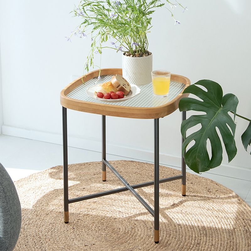 Geometric Clear Glass Coffee Table with Wood Edge 1 Single Cocktail Table Clearhalo 'Coffee & Accent Tables' 'Coffee Tables' 'coffee_tables' 'furn' 'furn_coffee_tables' 'Furniture' 'Living Room Furniture' 1200x1200_2bb37efa-428c-4de7-a700-ce3a047595d8