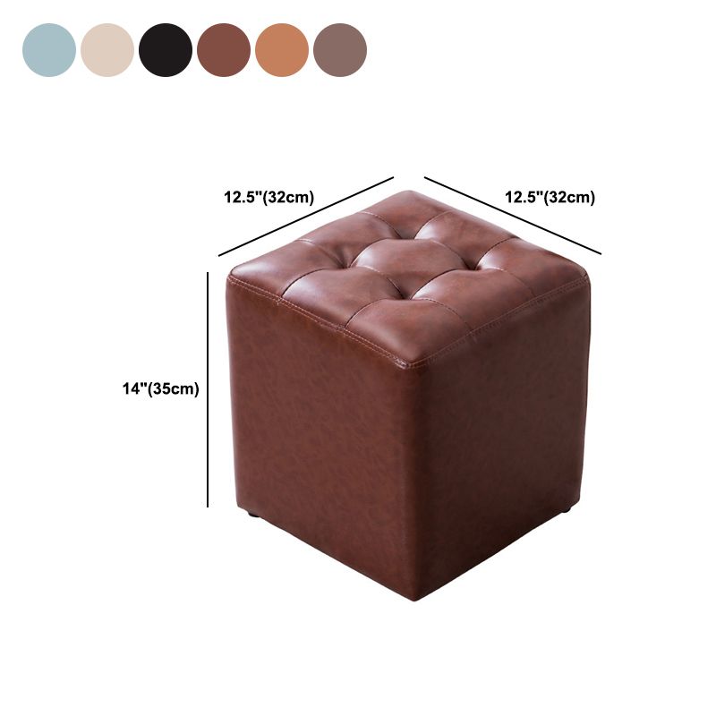 Water Resistant Cube Ottoman Square Mid-Century Modern Genuine Leather Ottoman