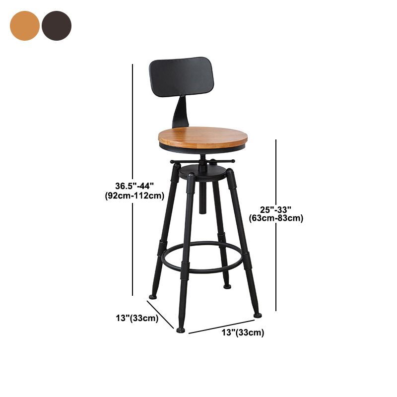 Tabouret industriel en métal, siège rond en bois, tabouret de comptoir réglable, finition mate