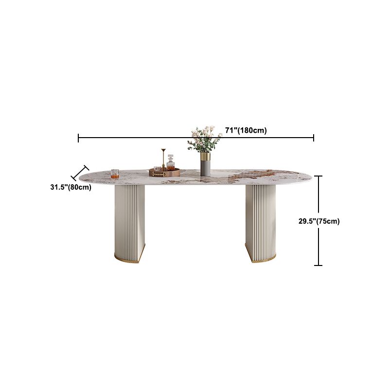 Luxury Sintered Stone Table Oval White Table with Double Pedestal Clearhalo 'Dining Tables & Seating' 'Dining Tables' 'dining_table' 'furn' 'furn_dining_table' 'Furniture' 'Kitchen & Dining Furniture' 1200x1200_2bb83cf5-8d83-4822-b48c-f6361d31a993