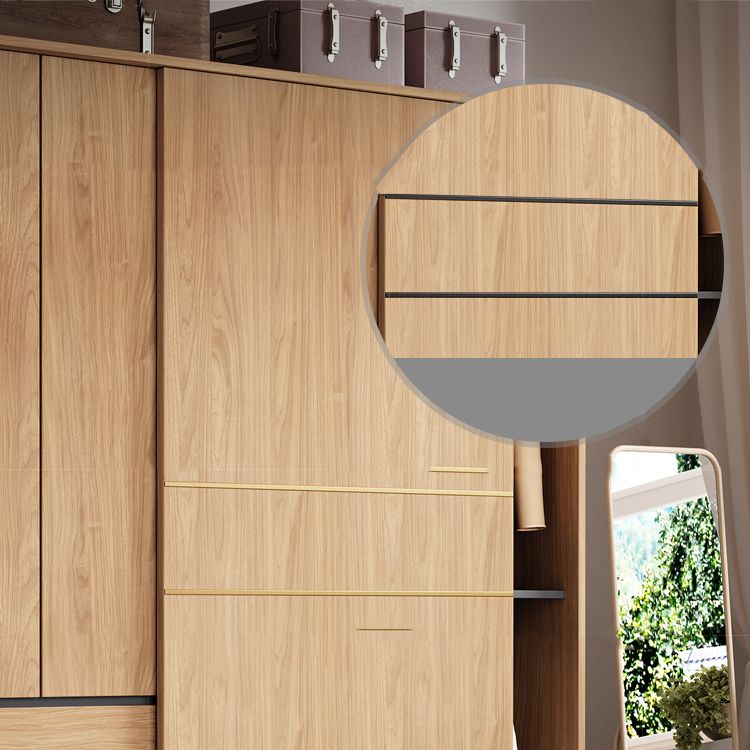 Eigentijdse houten garderobe armoire vrijstaanbare verstelbare planken garderobe met laden