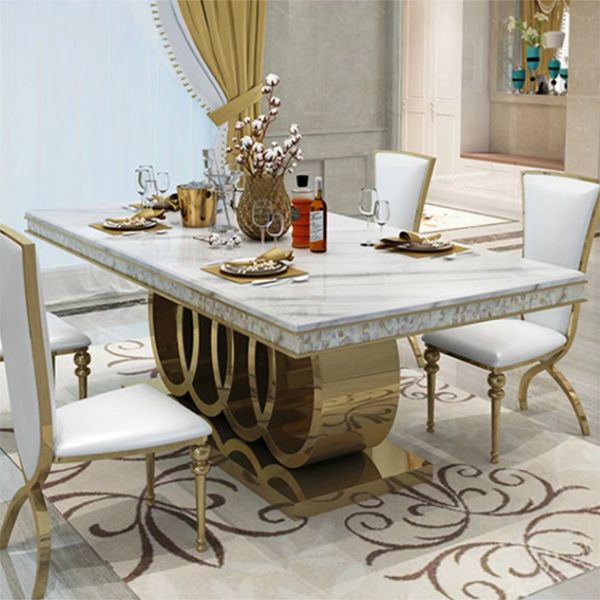 Glam Style Dining Faux Marble Table Dining Rectangle Table for Home Clearhalo 'Dining Tables & Seating' 'Dining Tables' 'dining_table' 'furn' 'furn_dining_table' 'Furniture' 'Kitchen & Dining Furniture' 1200x1200_2bbe9260-c5e7-419f-bbb1-51d7221285d5