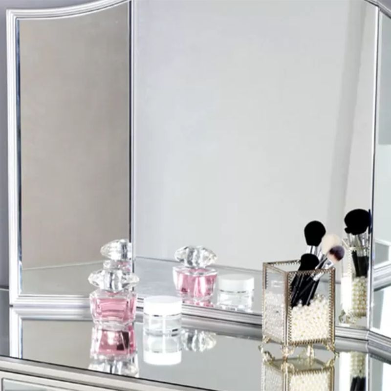 2 Drawers Mirrored Makeup Table and Stool Set Vanity for Women in Silver Clearhalo 'Bedroom Furniture' 'furn' 'furn_makeup_vanities' 'Furniture' 'Makeup Vanities' 'makeup_vanities' 1200x1200_2bc37104-8976-4693-baf2-f03e194279e6