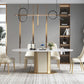 Metal Pedestal Base Dining Table Glam Stone Table for Dining Room