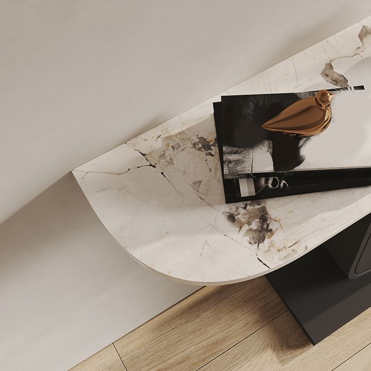 Glam Stone Accent Table Half Moon Metal Sofa Console Table for Hall