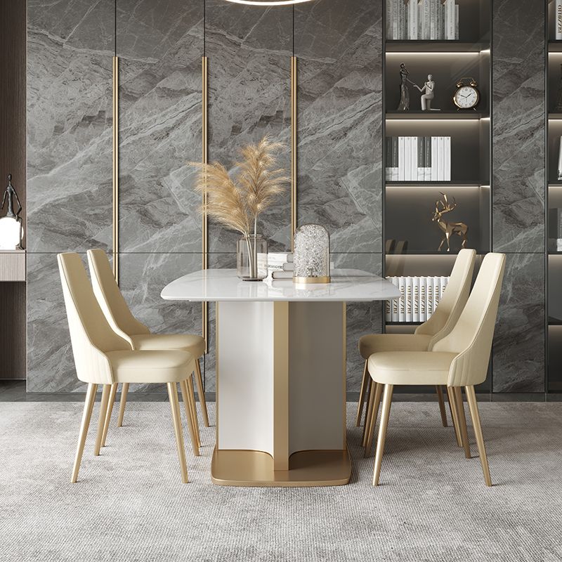 Contemporary Sintered Stone Top Standard Dining Set White Rectangle Shape Dining Set for Kitchen Clearhalo 'Dining Room Sets' 'Dining Tables & Seating' 'dining_room_set' 'furn' 'furn_dining_room_set' 'Furniture' 'furniture_dining_room_set' 'Kitchen & Dining Furniture' 'kitchen&dining_furn' 'kitchen' 1200x1200_2bc61008-3b4c-4ea2-8bf4-b2d5e2b5760e