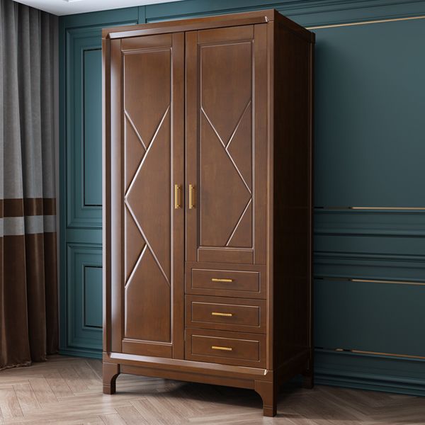 Traditionele vaste houten garderobe kast scharnierende garderobe armoire