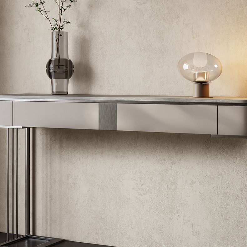 Modern Accent Table Half Moon Shape Stone Console Table for Hall , 14 inch Wide