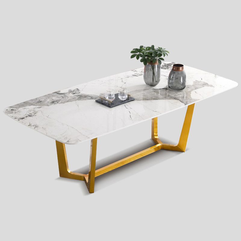 Rectangle Traditional Luxury Dining Table White Sintered Stone Table with Gold Trestle Base Clearhalo ' dining_table' 'Dining Tables & Seating' 'Dining Tables' 'furn' 'furn_dining_table' 'Furniture' 'furniture_dining_table' 'Kitchen & Dining Furniture' 'kitchen&dining_furn' 'kitchen' 'kitchen_dining_table' 1200x1200_2bcfc1ab-26c0-42ed-9b28-8aeb8b3c28ae