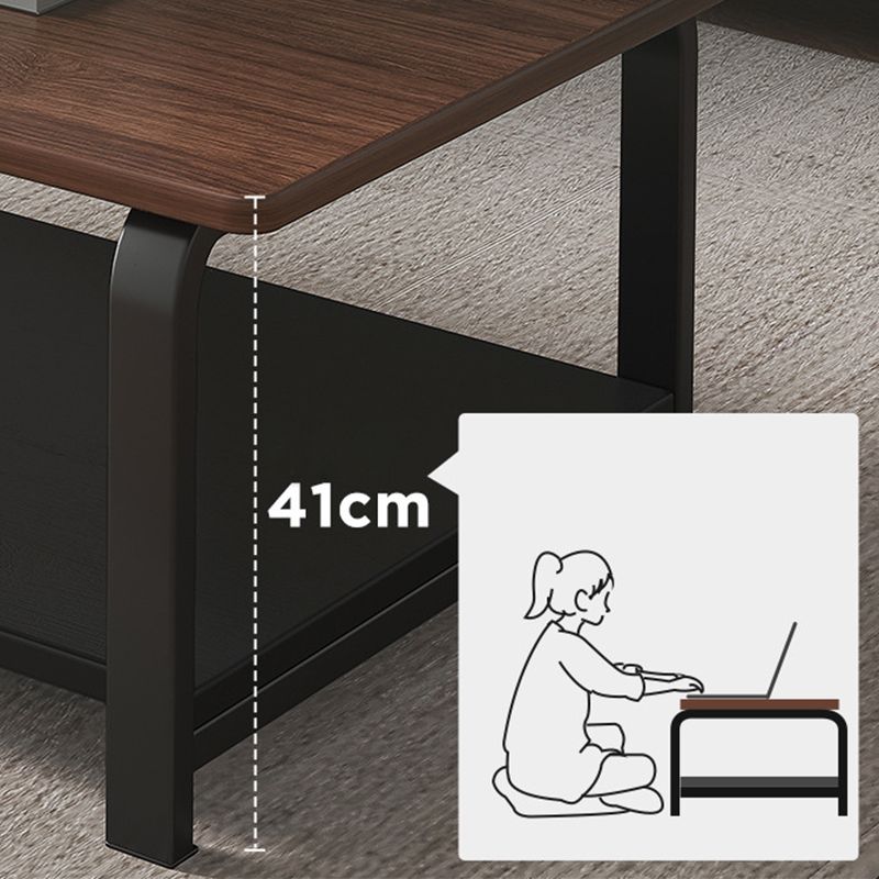 Modern 15,7 "hoge metalen slede rechthoekige houten bovenste salontafel met plank