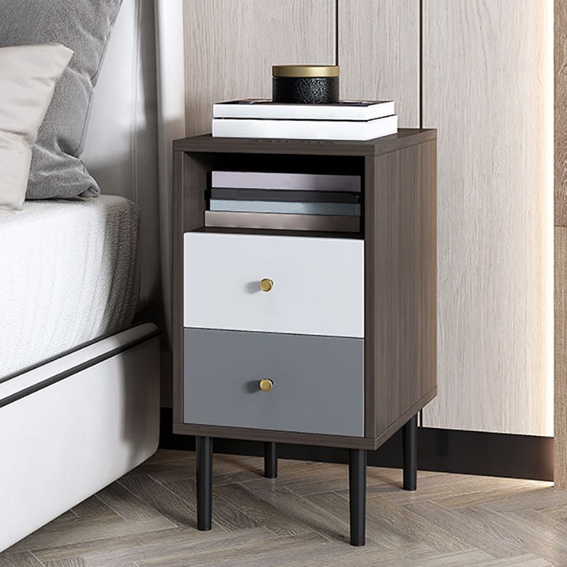 Contemporary Bed Nightstand Open Storage Night Table with 2 Drawers Clearhalo 'Bedroom Furniture' 'furn' 'furn_night_stand' 'Furniture' 'night_stand' 'Nightstands' 1200x1200_2bd42f5f-f251-43e2-917c-6f6f0a5d5b09