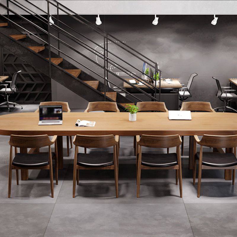 Pine Wood Top Dining Table Modern Oval Table with Double Pedestal Base Clearhalo 'Dining Tables & Seating' 'Dining Tables' 'dining_table' 'furn' 'furn_dining_table' 'Furniture' 'Kitchen & Dining Furniture' 1200x1200_2bd62414-5494-4f1e-963b-1a02d919581d