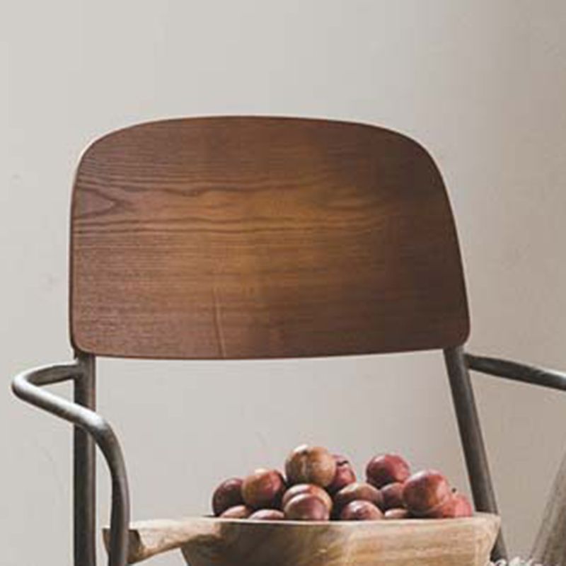 オープンバックサイドチェアインダストリアルスタイルのメタルとウッドダイニングチェア