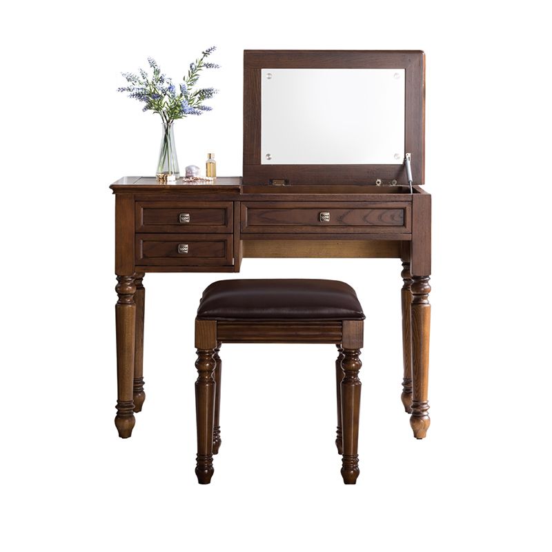 Solid Wood Vanity Dressing Table Traditional Flip-Top Makeup Vanity Desk