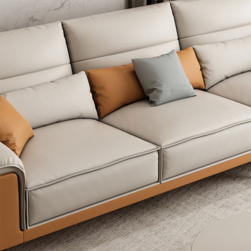 Cuscino braccio top sezione in pelle faux beige sezionale con cuscini