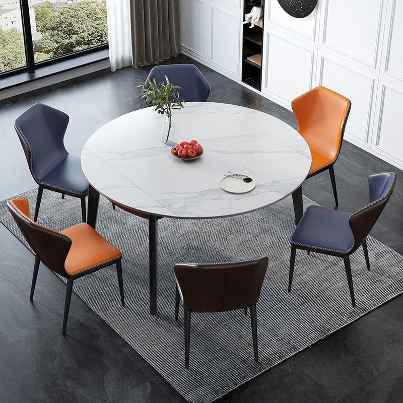 Minimalist White Sintered Stone Table Round Shape Standard Dining Table with 4 Legs Base Clearhalo ' dining_table' 'Dining Tables & Seating' 'Dining Tables' 'furn' 'furn_dining_table' 'Furniture' 'furniture_dining_table' 'Kitchen & Dining Furniture' 'kitchen&dining_furn' 'kitchen' 'kitchen_dining_table' 1200x1200_2bdc70a0-7ccf-45dc-b100-6233fa1e8a0a