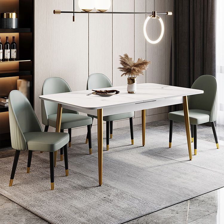 Rectangle Traditional Luxury Dining Table White Sintered Stone Table with 4 Gold Legs Clearhalo ' dining_table' 'Dining Tables & Seating' 'Dining Tables' 'furn' 'furn_dining_table' 'Furniture' 'furniture_dining_table' 'Kitchen & Dining Furniture' 'kitchen&dining_furn' 'kitchen' 'kitchen_dining_table' 1200x1200_2bded06b-45ac-48bd-9cd6-e8d91a335120