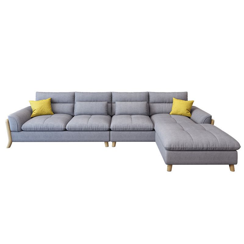 Flared Arm Linen Sectional Scandinavian 4-seater Sectional with Pillows Clearhalo 'furn' 'furn_sectionals' 'Furniture' 'Living Room Furniture' 'Sectionals' 1200x1200_2be06295-c666-46b7-be75-bff175bd9d1a